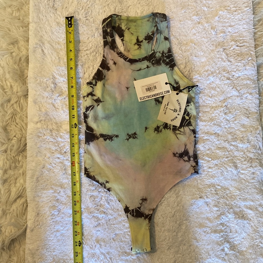 Electric & Rose Pastel Tie-Dye Tank Bodysuit with Black Accents